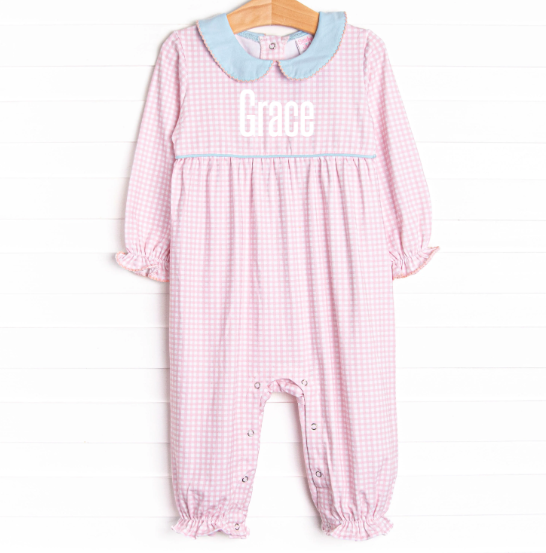 Grace Gingham Romper, Pink