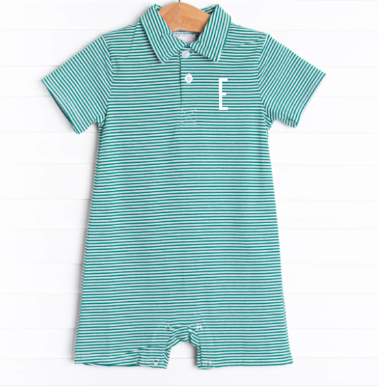 Levi Short Romper, Forest Green Stripe