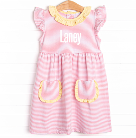 Laney Flutter Sleeve Dress, Yellow and Pink Stripe