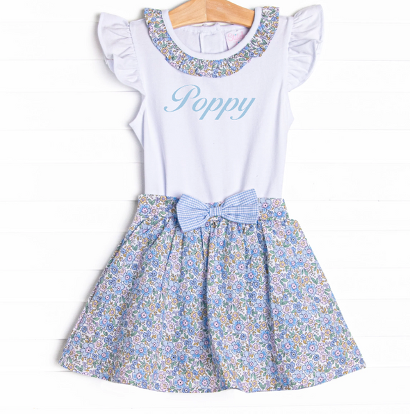 Poppy Fields Flutter Sleeve Skirt Set, Blue