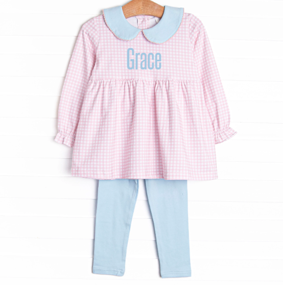 Grace Gingham Legging Set, Pink