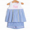 Pleated Party Short Set, Blue