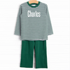 Charles Long Sleeve Pant Set, Green Stripe