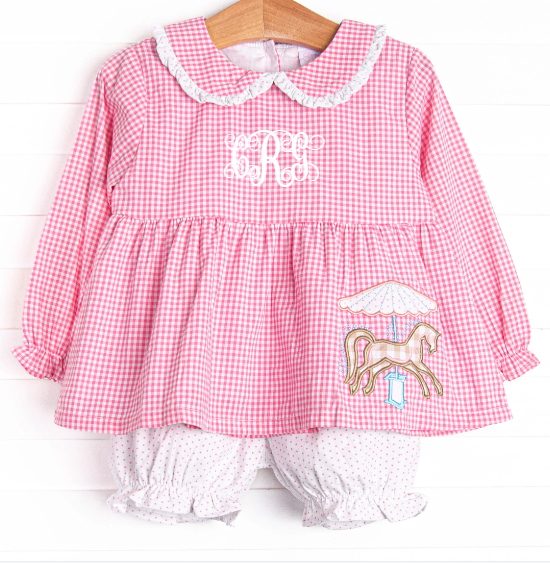 Mare-Go-Round Applique Bloomer Set, Pink