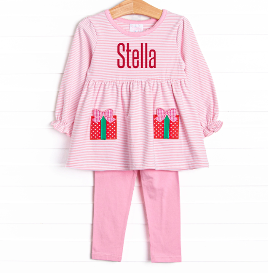 Pocketful of Presents Applique Legging Set, Pink