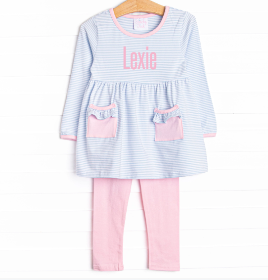 Lexie Legging Set, Pink and Blue Stripe