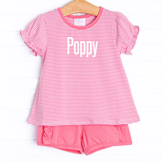 Poppy Ruffle Short Set, Pink Stripe