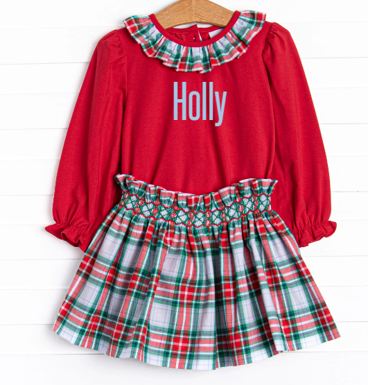 Home for the Holiday's Smocked Skirt Set, Red