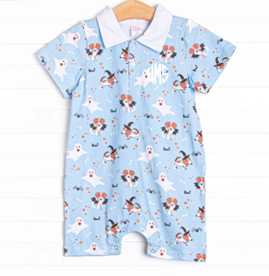 Boos and Barks Short Romper, Blue