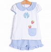 Berry Good Time Applique Ruffle Short Set, Blue