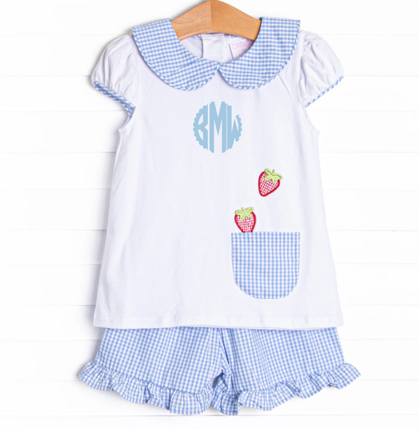 Berry Good Time Applique Ruffle Short Set, Blue