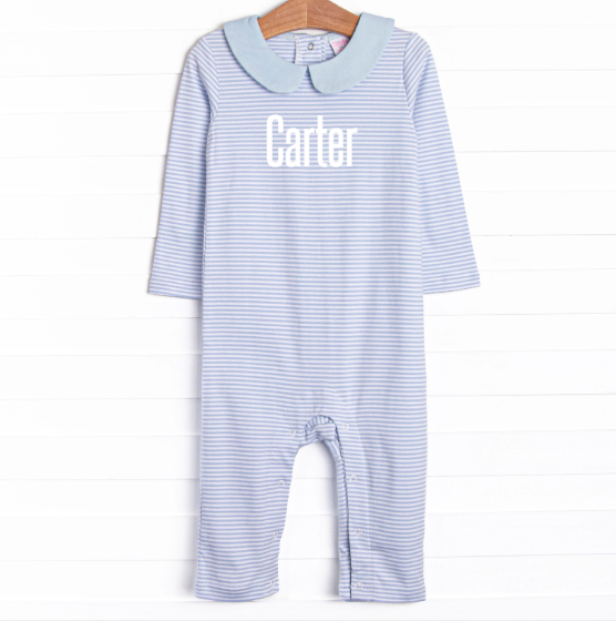 Carter Pima Romper, Blue Stripe