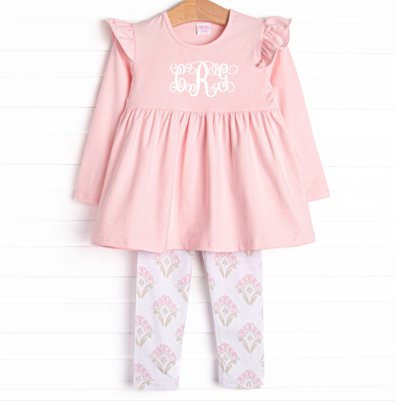 Palm Spring Sprouts Flutter Sleeve Legging Set, Pink