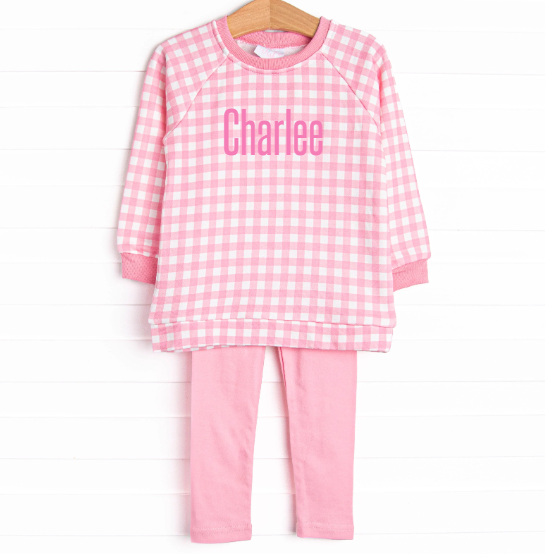 Charlee Check Sweatshirt Legging Set, Pink