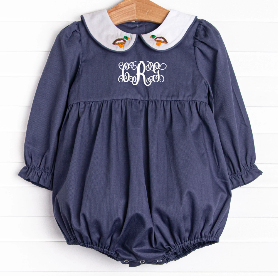 French Knot Mallard Embroidered Girl Bubble, Navy