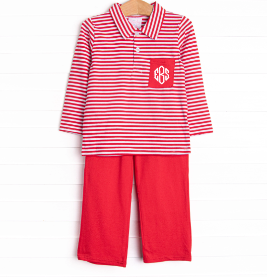 Levi Pocket Pant Set, Red Stripe