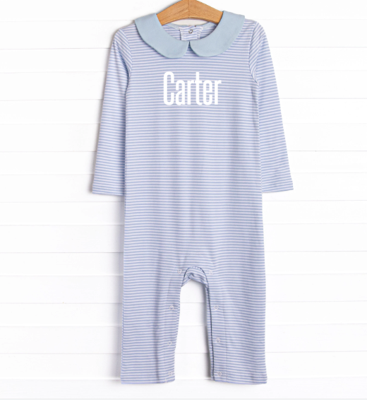 Carter Pima Romper, Light Blue Stripe