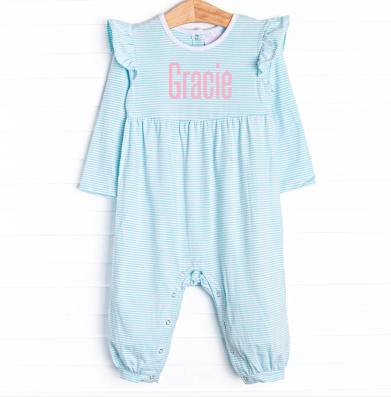 Gracie Romper, Aqua Stripe