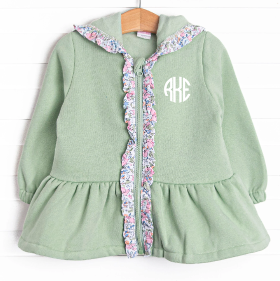 Francesca Florals Zip-Up Jacket, Green