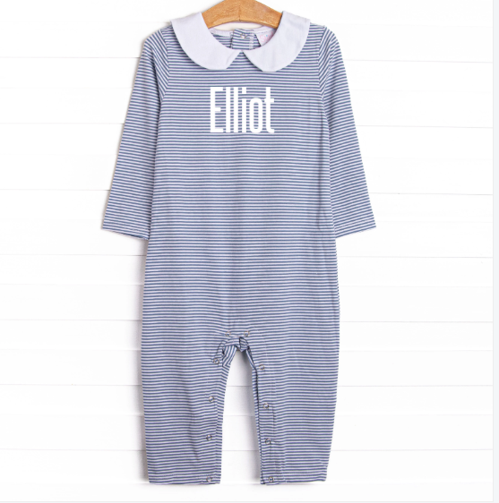 Elliot Romper, Slate Blue Stripe