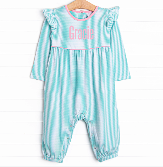 Gracie Romper, Pink and Mint Stripe