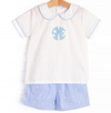 Celebration Sunday Embroidered Short Set, Blue