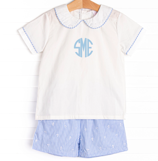 Celebration Sunday Embroidered Short Set, Blue