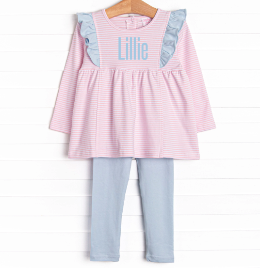 Lillie Flutter Pima Legging Set, Pink Stripe