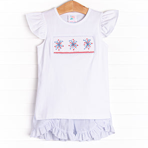 Fireworks and Freedom Smocked Short Set, Blue