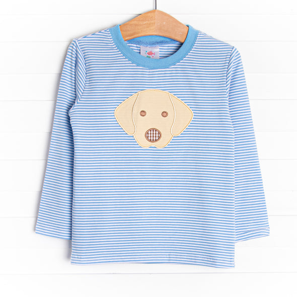 Bow Wow Applique Shirt, Blue Stripe