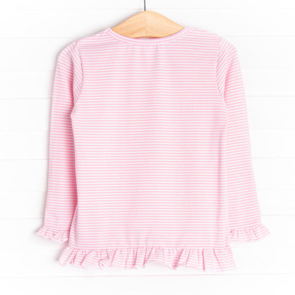 Bow Wow Applique Ruffle Shirt, Pink Stripe