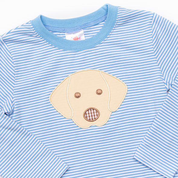 Bow Wow Applique Shirt, Blue Stripe