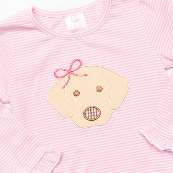 Bow Wow Applique Ruffle Shirt, Pink Stripe