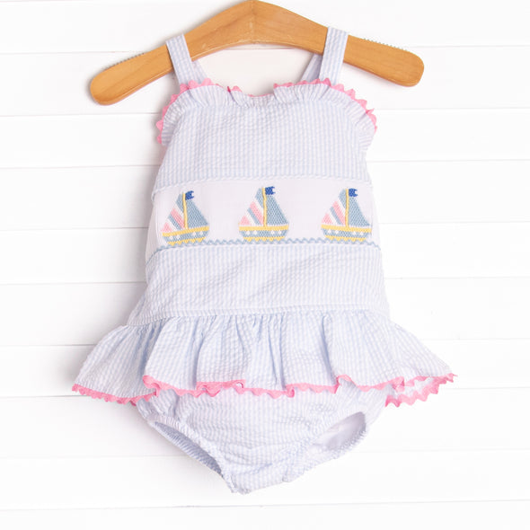 Summer Sails Smocked One Piece, Blue