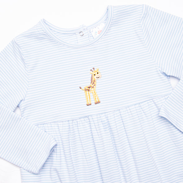 Reaching New Heights Applique Romper, Blue Stripe