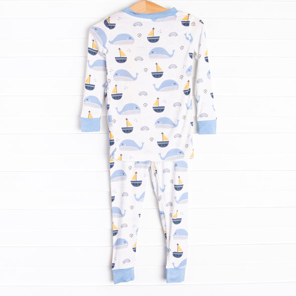 Whales and Sails Bamboo Pajama Set, Blue