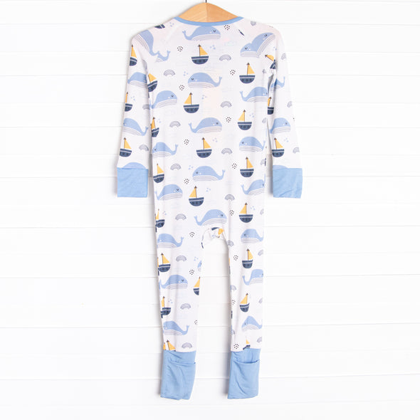 Whales and Sails Bamboo Zippy Pajama, Blue