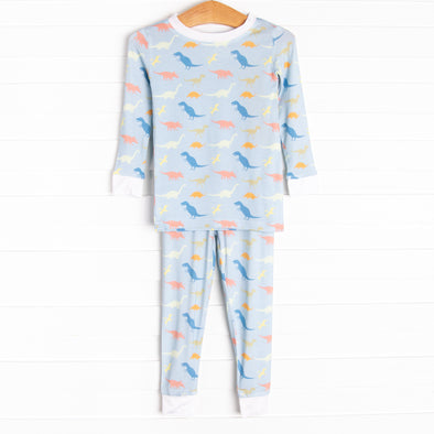 Jurassic Jungle Bamboo Pajama Set, Blue