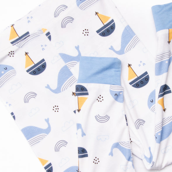 Whales and Sails Bamboo Pajama Set, Blue