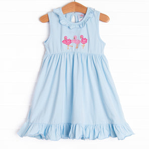 Flamingo Fandango Applique Dress, Blue