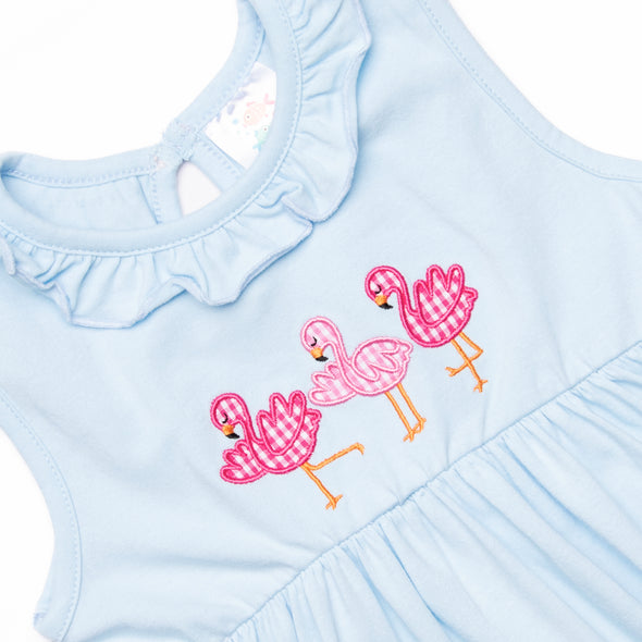 Flamingo Fandango Applique Dress, Blue