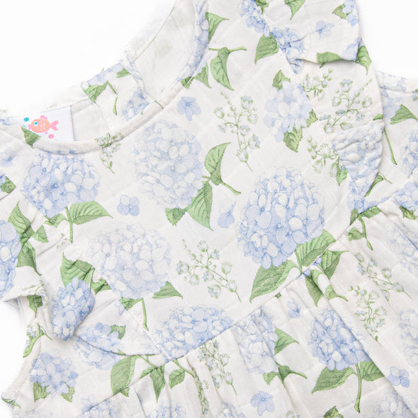 Hydrangea Blooms Muslin Dress, Blue