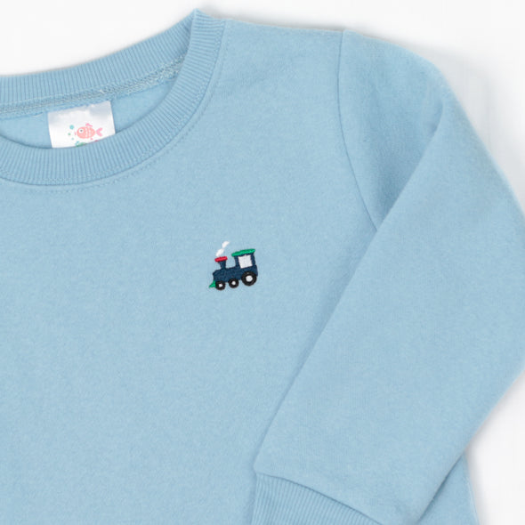 Chugging Along Embroidered Sweatshirt, Blue