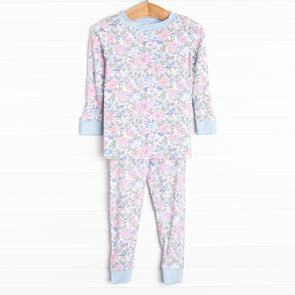 Pink Magnolia Bamboo Pajama Set, Blue