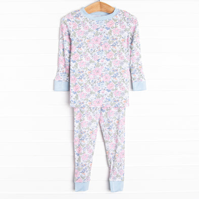 Pink Magnolia Bamboo Pajama Set, Blue