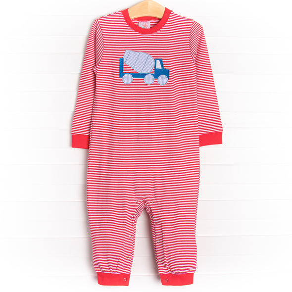 Mr. Mixer Applique Romper, Red Stripe