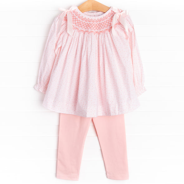 Bow Me Away Smocked Legging Set, Pink