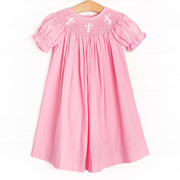 Easter Wishes Smocked Bishop Dress, Pink