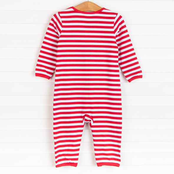 Rudy Reindeer Applique Romper, Red Stripe