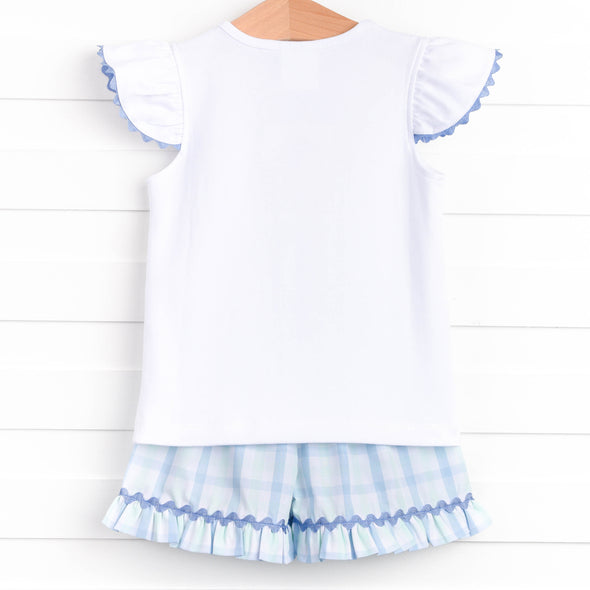 Seaside Shuffle Smocked Ruffle Short Set, Blue